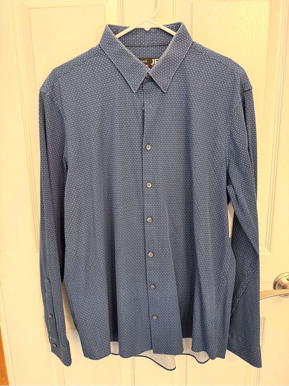 jf j.ferrar Blue Micro-Pattern Long-Sleeve Dress Shirt